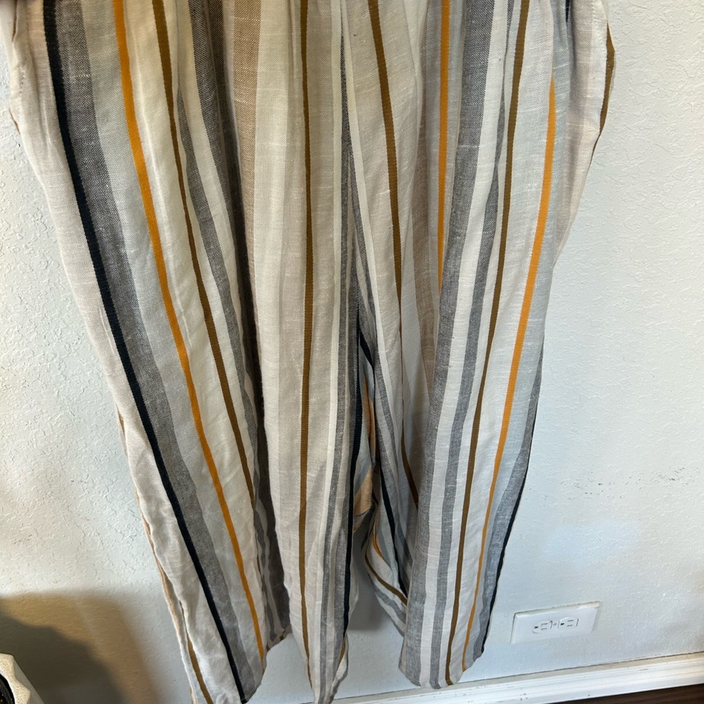 Boho Striped V-neck Sleeveless Jumpsuit, Elasticized Waistband, Wide Leg - Picture 3 of 9